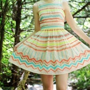 Tracy Reese Anthropologie lined summer dress with neon embroidery